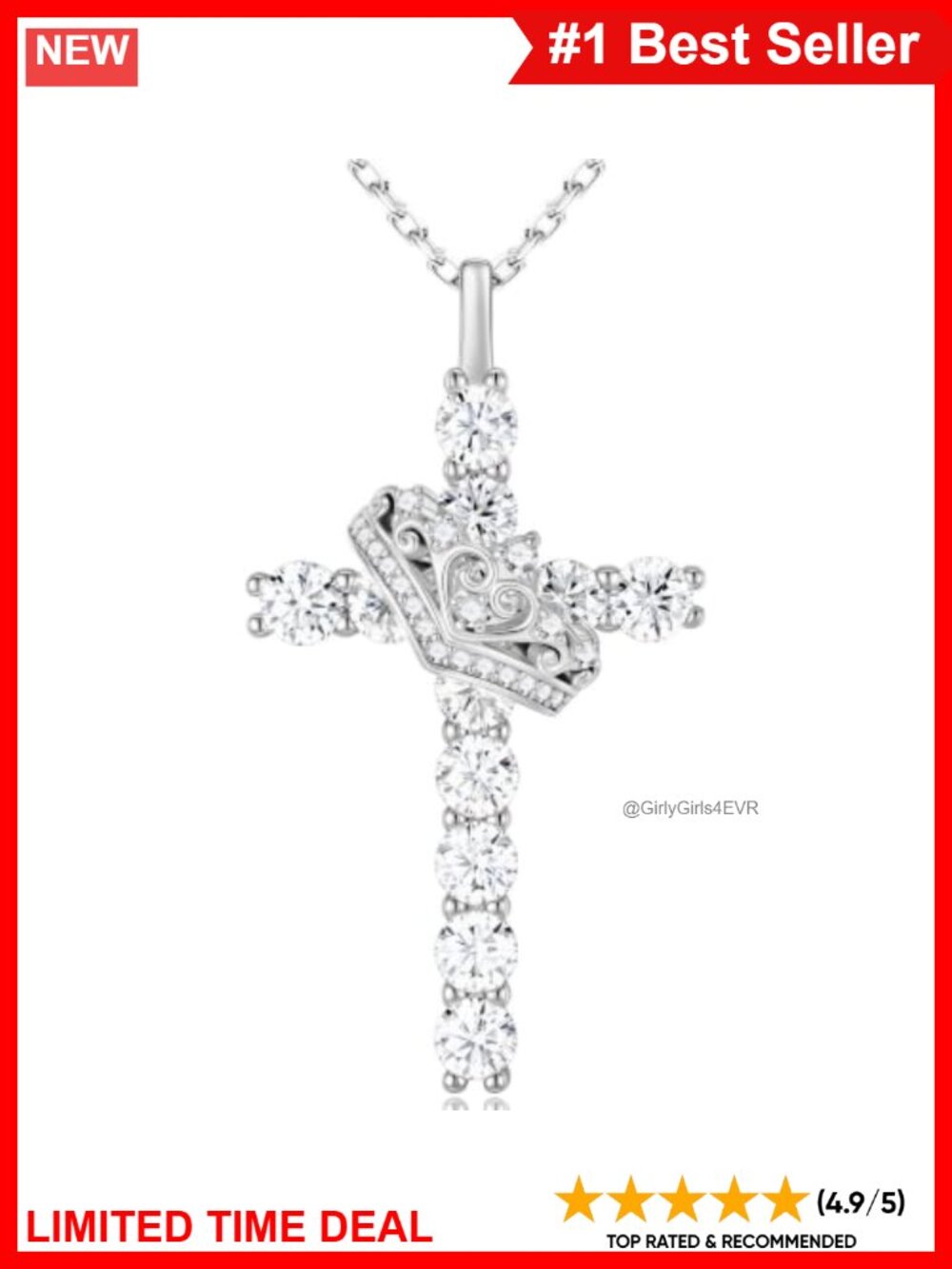IGI Moissanite Crown Cross Necklace 925 Sterling Silver Pendant